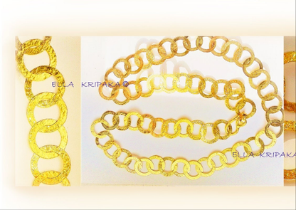 Custom Solid 22k 92.5% Gold 80g Hammered Chain Necklace Durable, Link 17mm, Length 59cm 23in Thick Hook Clasp