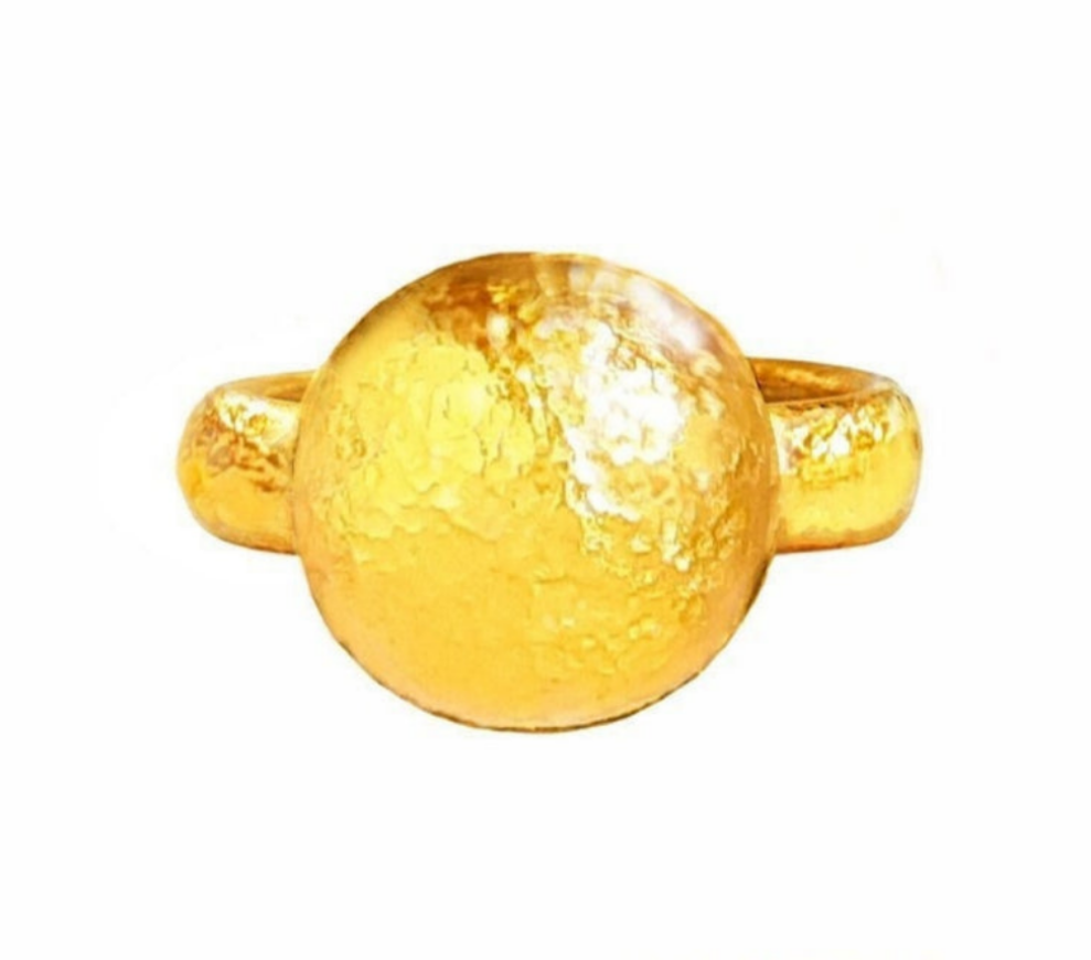 Custom Solid 24k 9999 Gold 17.5g size 6US Hammered Ring Dome Disk Signet 10mm