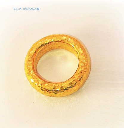 Custom Solid 24k 9999 Gold 13g/size 6US Hammered Ancient Rome Ring 7mm Thick Can Be 22k Gold
