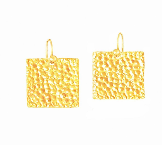 Custom 24k 9999 Gold 11g & 34g Hammered Organic Square Earrings 35mm & 55mm Can Be 22k Gold