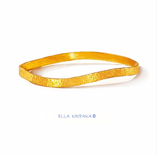 Custom Solid 24k 9999 Gold 34g/7in size Wide 4.2mm Hammered Bangle Bracelet Can Be 22k Gold