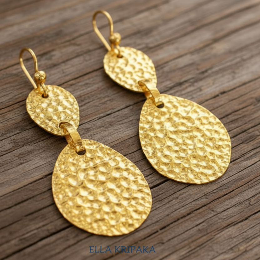 Hammered 24k 9999 Gold 9.2g &25.5g Organic Uneven Earrings Textured