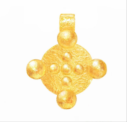 Custom Solid 24k 9999 Gold 11g and 32g, Hammered Byzantine Empire Convex Pattern Pendant Durable, Length 35mm and 56mm
