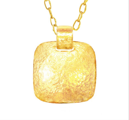 Custom Solid 24k 9999 Gold 11g and 33g, Hammered Ancient Rome Dome Square Pendant Durable, Length 35mm and 56mm