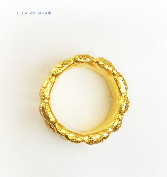 Custom Solid 24k 9999 Gold 30g/size 6US Organic Hammered Ring Signet 20mm Can Be 22k Gold