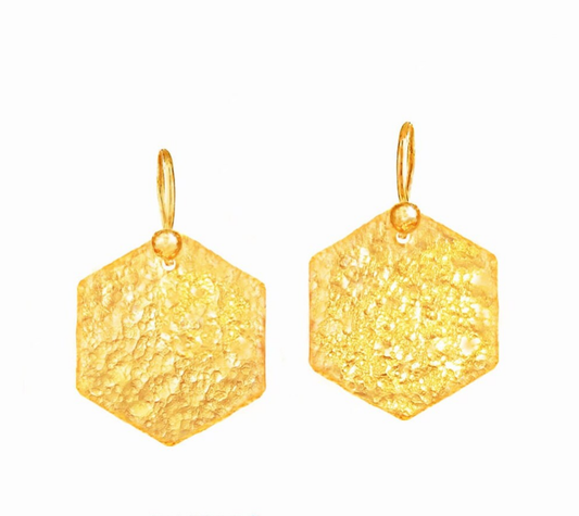 Custom 24k 9999 Gold 10g & 16g Hammered Hexagon Thick Earrings 27mm & 33mm Can Be 22k Gold