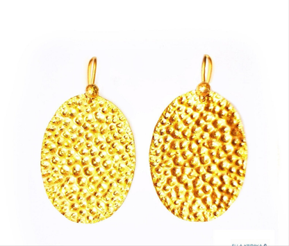 Custom Solid 24K 9999 Gold 8.5g and 25g Hammered Organic Oval Earrings 40mm and 60mm Can Be 22k Gold