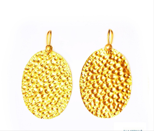 Custom Solid 24K 9999 Gold 8.5g and 25g Hammered Organic Oval Earrings 40mm and 60mm Can Be 22k Gold