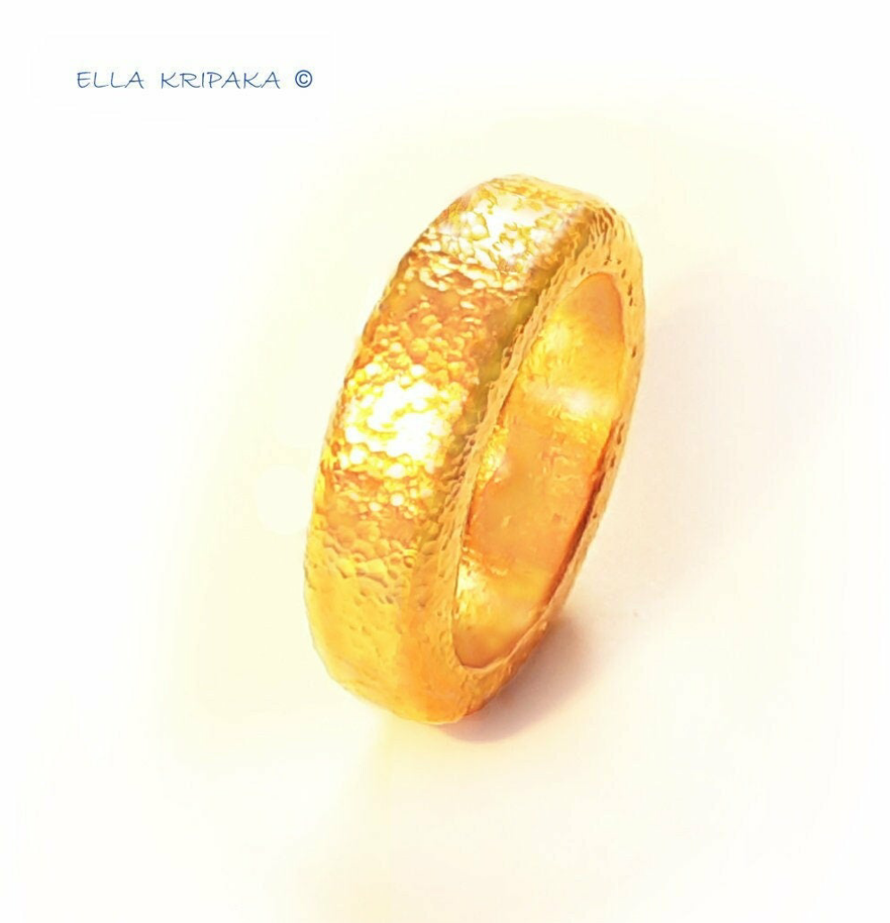 Custom Solid 24k 9999 Gold 13g Hammered Ancient Rome Ring Widt 4.2mm Can Be 22k Gold