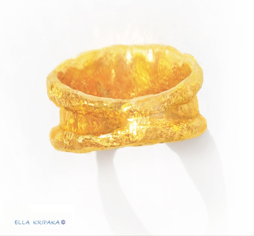 Hammered 24k Gold Hammered 9999 Gold Ring Organic Hammered 22k Gold Artist Ella Kripaka