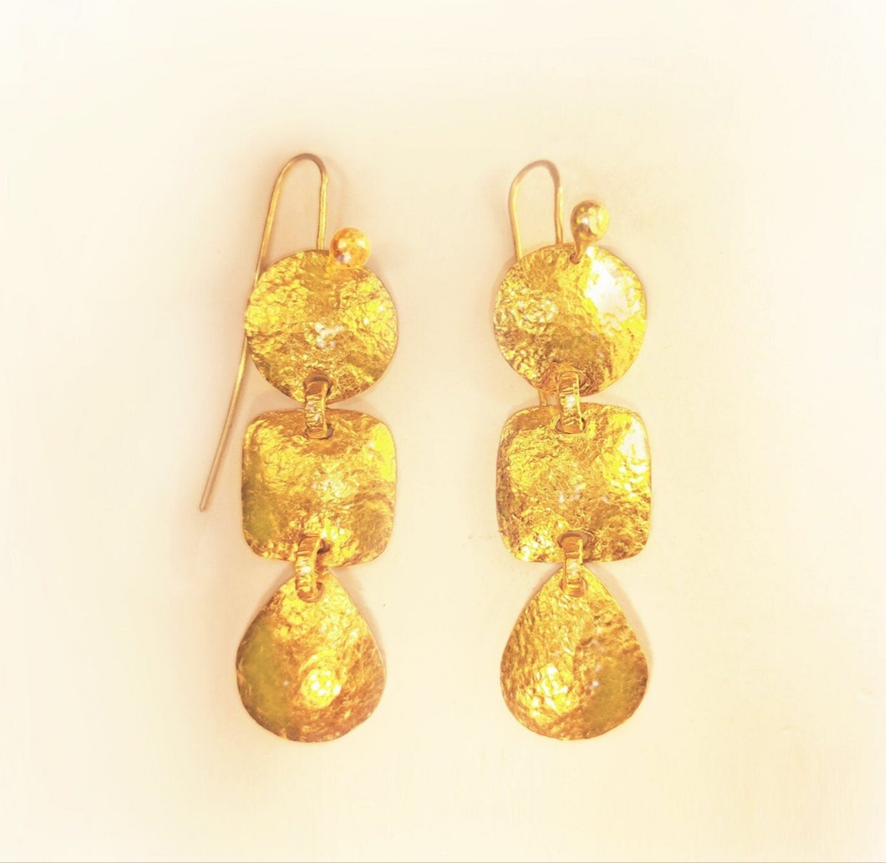 SALE%5 Custom 9999 24k Gold 18g & 28g Hammered Byzantine Earrings Size 60mm & 78mm Can Be 22k Gold