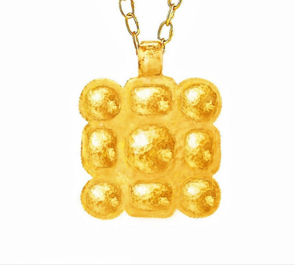 Custom Solid 24k 9999 Gold 11g & 36g Hammered Byzantine Square Pendant 35mm & 56mm Can Be 22k Gold