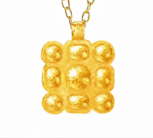 Custom Solid 24k 9999 Gold 11g & 36g Hammered Byzantine Square Pendant 35mm & 56mm Can Be 22k Gold