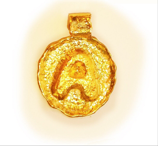 Custom Solid 24k 9999 Gold 9g and 25g, Organic Hammered Pendant Convex Initial Letter A Monogramme Durable, Length 35mm and 56mm, Order Your Initial
