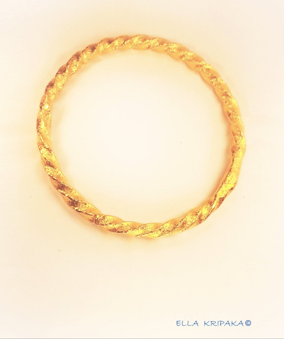 Custom Solid 24k 9999 Gold 54g/7in size Hammered Twisted Viking Bangle Bracelet 4.5mm Can Be 22k Gold