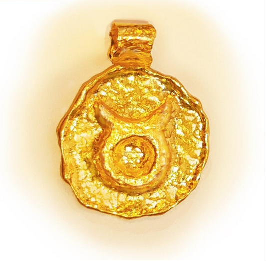 Custom Solid 24k 9999 Gold 9g and 25g, Organic Hammered Pendant Convex Taurus Zodiac Sign Durable, Length 35mm and 56mm, Order Your Zodiac SIgn