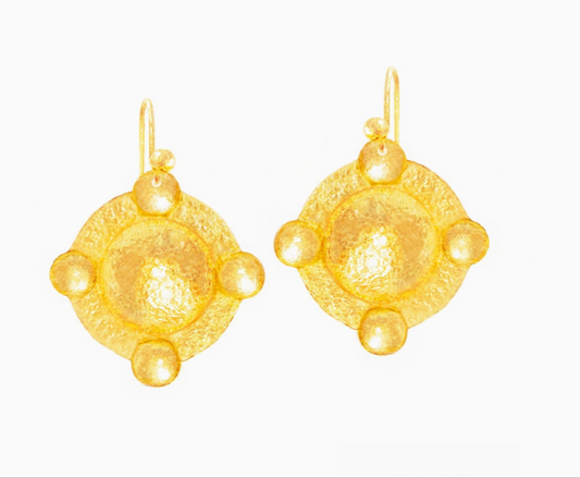 Custom Solid 24K 9999 Gold, 10g and 28g, Hammered Byzantine Empire Convex Pattern Disks Earrings, 35mm and 55mm
