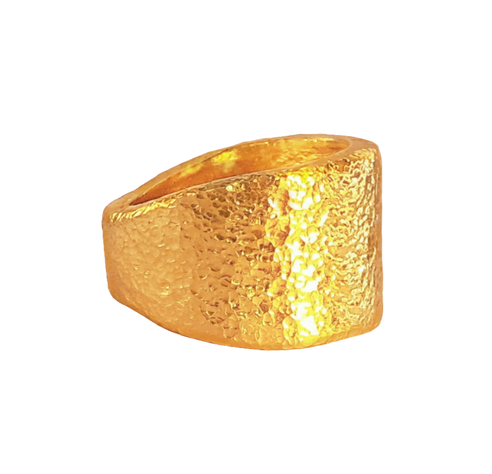 Custom Solid 24k 9999 Gold 46g size 6US Hammered Ancient Rome Signet Ring 20mm