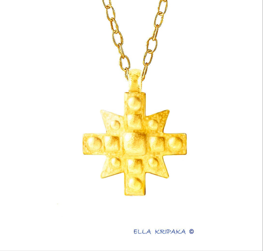 Custom Solid 24k 9999 Gold 9g and 25g, Hammered Byzantine Empire Cross Pendant With Convex Pattern Pendant Durable, Length 35mm and 56mm