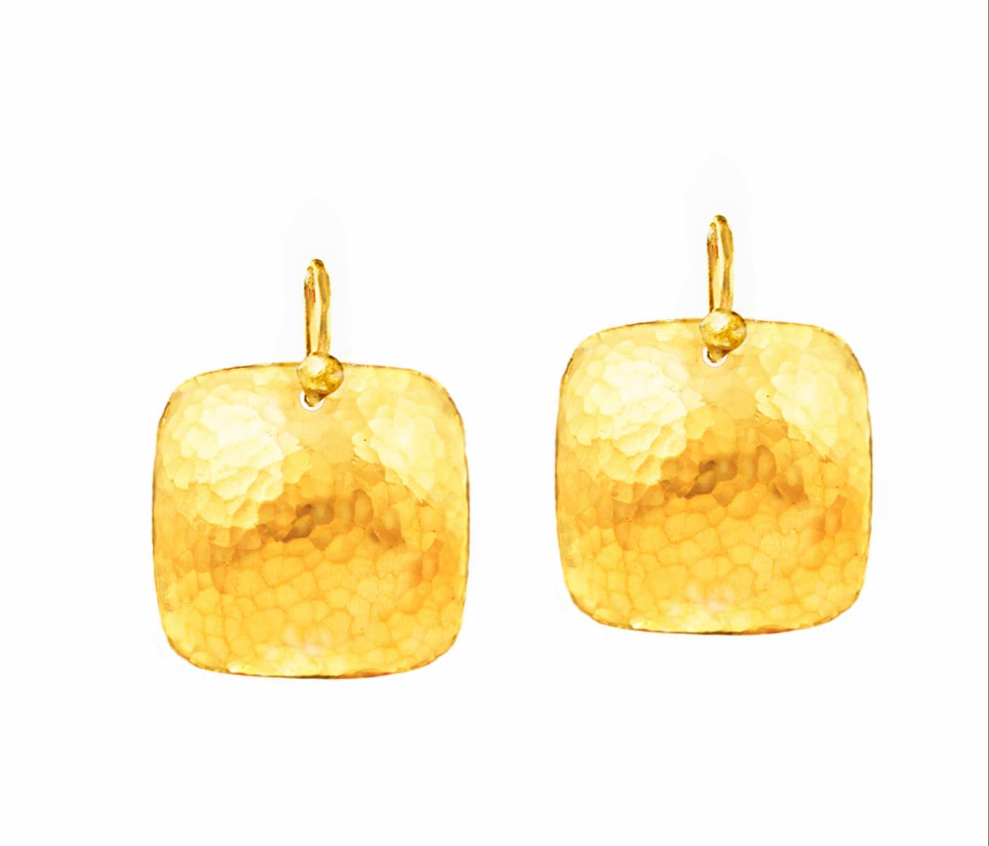 Custom 24K 9999 Gold 12.5g & 46g Hammered Byzantine Dome Square Earrings 35mm & 55mm Can Be 22k Gold