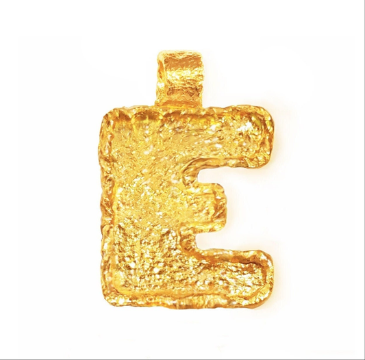 Custom Solid 24k 9999 Gold 7.5g and 21g, Hammered Organic Uneven Monogram Letter E Pendant Pendant Durable, Length 35mm and 60mm, Make Your Initial