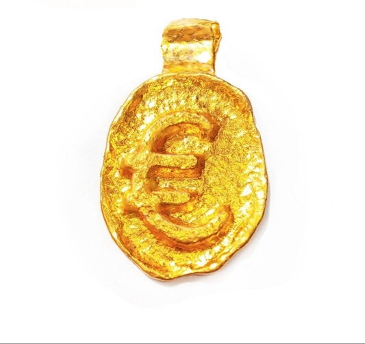Custom 24k 9999 Gold 9g & 25g Organic Hammered Pendant Lucky Sign Money Euro 35mm & 56mm Can Be 22k Goldw