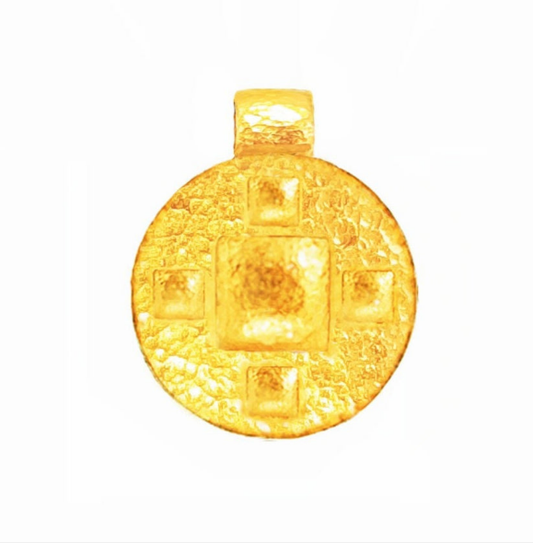 Custom Solid 24k 9999 Gold 9g and 25g, Hammered Byzantine Empire Convex Pattern Disk Pendant Durable, Length 35mm and 56mm