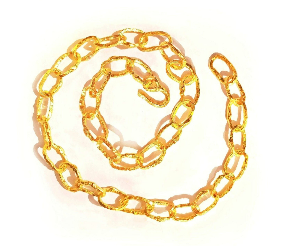 Hammered 24k Gold Hammered 9999 Gold Necklace Chain Organic Hammered 22k Gold Artist Ella Kripaka