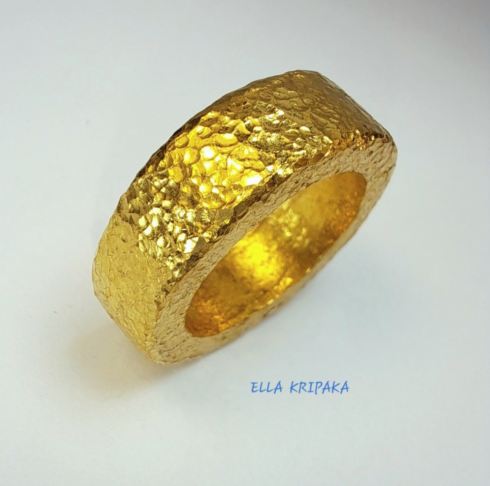 Custom Solid 24k 9999 Gold 15.5g/size 6US Hammered Ancient Rome Ring 7mm Can Be 22k Gold