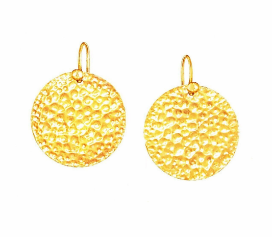 Custom Solid 24K 9999 Gold, 10g and 28g, Hammered Organic Convex Big Reliefs Disk Earrings, 40mm and 60mm