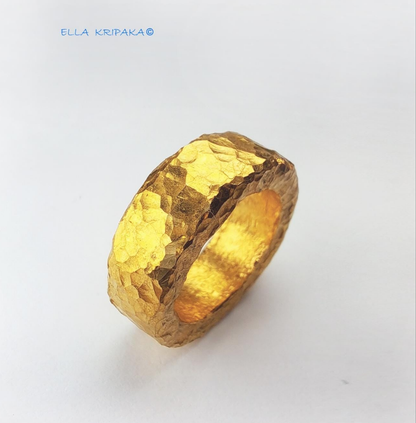 Hammered 24k Gold Hammered 9999 Gold Ring Organic Hammered 22k Gold Artist Ella Kripaka