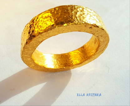 Custom Solid 24k 9999 Gold 14g Hammered Ancient Rome Ring Durable Hollow Inside Wide 7mm Thick 3mm Discount For 2