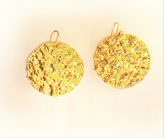 Custom Solid 24K 9999 Gold 9g & 26g Hammered Organic Disks Earrings 35mm & 55mm Can Be 22k Gold