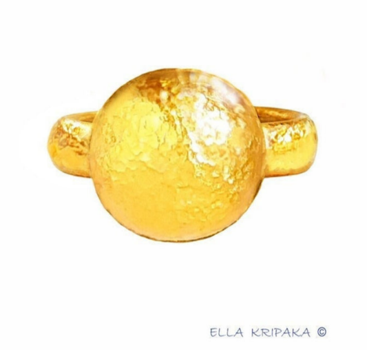 Custom Solid 24k 9999 Gold 17.5g size 6US Hammered Ring Dome Disk Signet 10mm