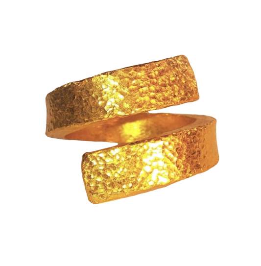 Custom Solid 24k 9999 Gold 39.5g size 6US Twisted Hammered Ring Signet 17mm Thick