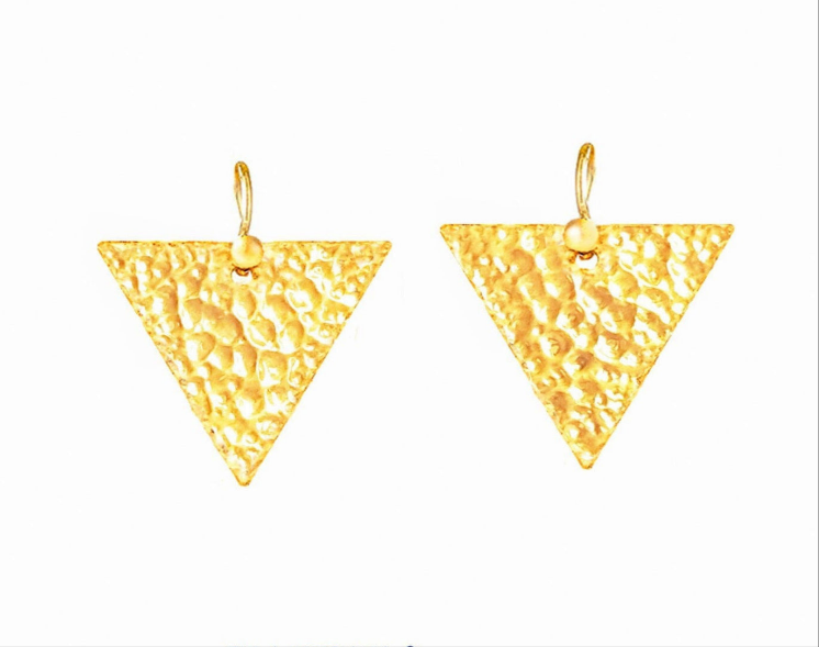 Custom Solid 24K 9999 Gold 8g & 20g Hammered Organic Triangle Earrings 35mm & 50mm Can Be 22k Gold