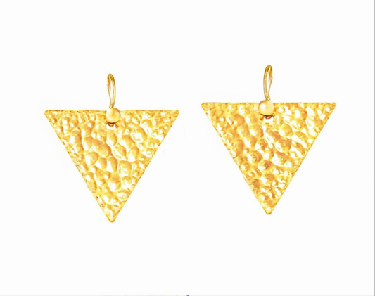 Custom Solid 24K 9999 Gold 8g & 20g Hammered Organic Triangle Earrings 35mm & 50mm Can Be 22k Gold