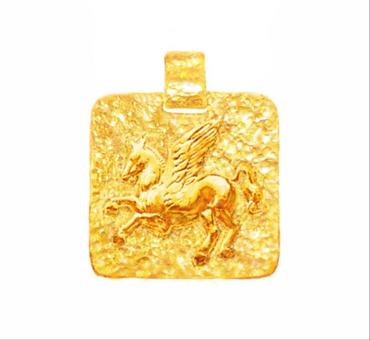 Custom Solid 24k 9999 Gold 9g and 25g, Hammered Square With Convex Pegasus Ancient Rome, Ancient Greece Pendant Durable, Length 35mm and 56mm