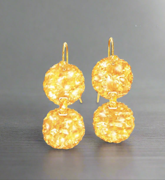 Custom 9999 24k Gold 11.5g & 19g Hammered Organic Disks Earrings 48mm & 60mm Earrings Can Be 22k Gold