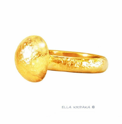 Custom Solid 24k 9999 Gold 17.5g size 6US Hammered Ring Dome Disk Signet 10mm