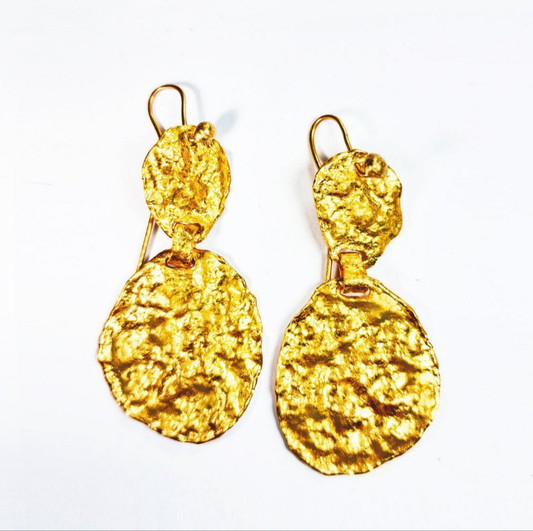 Custom Solid 24K 9999 Gold, 9g and 25g, Hammered Organic Uneven Wavy Reliefs Earrings, 50mm and 70mm