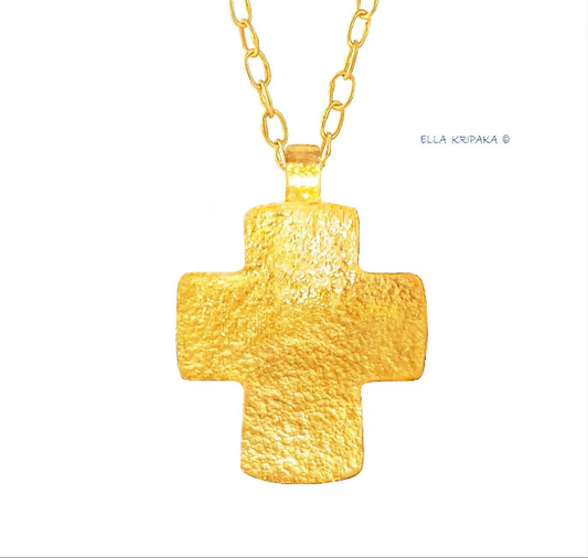 Custom Solid 24k 9999 Gold 7g and 23g, Hammered Byzantine Empire Cross Pendant Durable, Length 35mm and 60mm