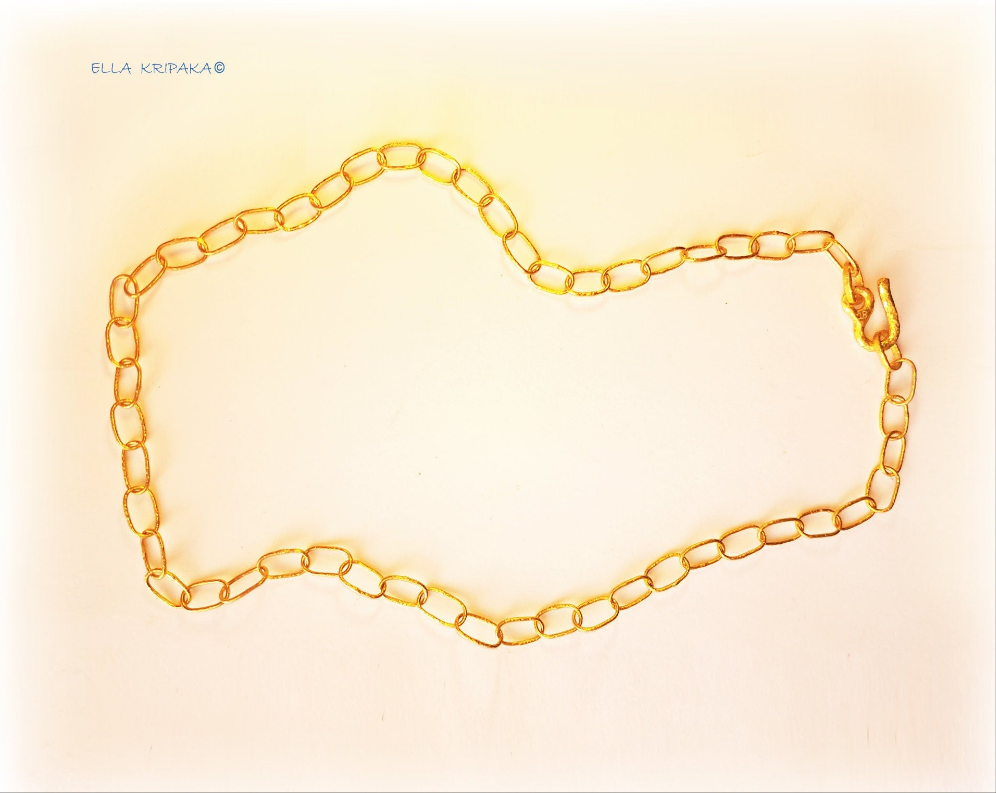 Custom Solid 22k 92.5% Gold 30g Hammered Chain Necklace Durable, Link 7.6mm, Length 56cm 22in Thick Hook Clasp