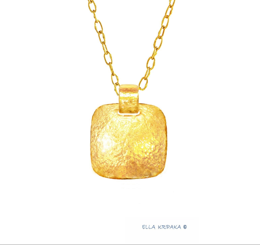Custom Solid 24k 9999 Gold 11g and 33g, Hammered Ancient Rome Dome Square Pendant Durable, Length 35mm and 56mm