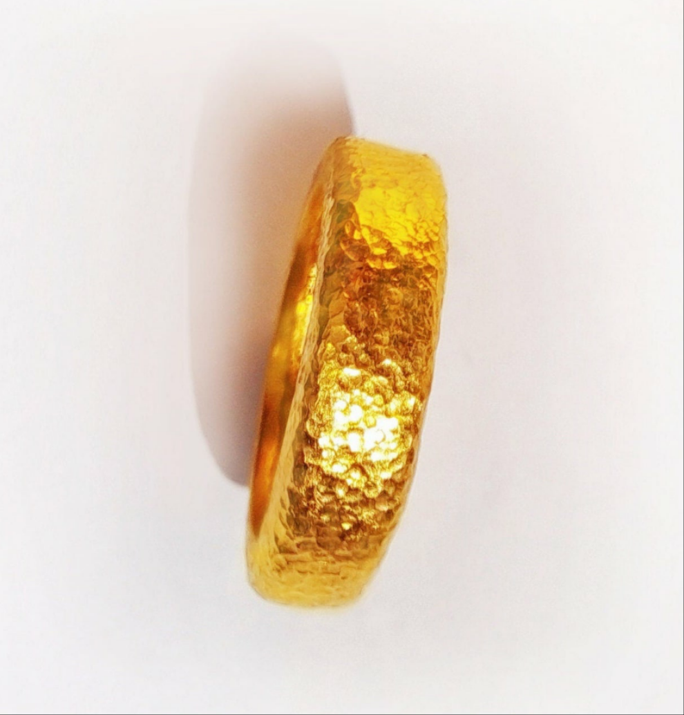Custom Solid 24k 9999 Gold 13g Hammered Ancient Rome Ring Widt 4.2mm Can Be 22k Gold