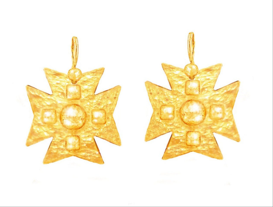 Custom Solid 24K 9999 Gold, 10g and 28g, Hammered Byzantine Empire Cross Convex Pattern Earrings, 35mm and 55mm