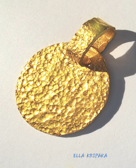 Custom Solid 24k 9999 Gold 9g and 13g Hammered Disk Thick Pendant Durable Length 25mm and 30mm