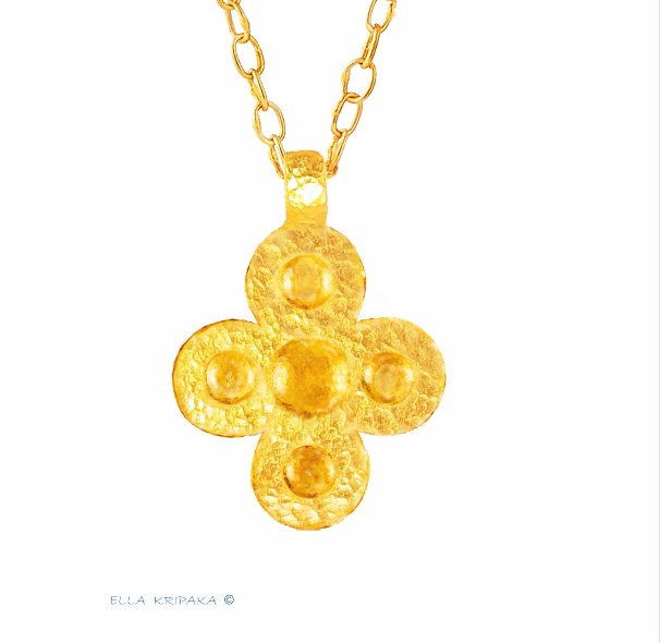 Custom Solid 24k 9999 Gold 7g and 23g, Hammered Byzantine Empire Cross Convex Pattern Pendant Durable, Length 35mm and 56mm