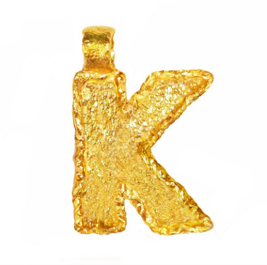 Custom Solid 24k 9999 Gold 7.5g and 21g, Hammered Organic Uneven Monogram Letter K Pendant Pendant Durable, Length 35mm and 60mm, Order Your Initial