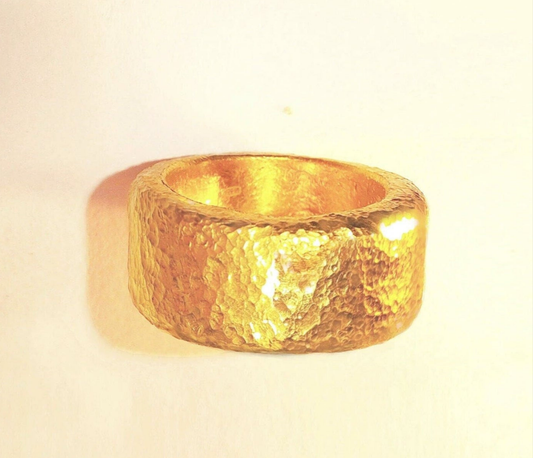 Custom Solid 24k 9999 Gold 39.5g size 6US Hammered Ancient Rome Ring 10mm